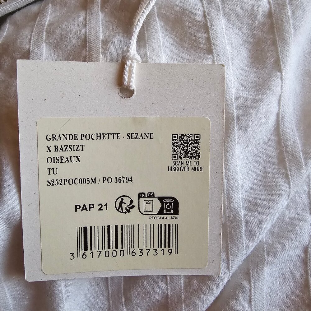 Sezane x Baziszt Large Pouch - Bird Embroidery - NWT - Picture 6 of 10